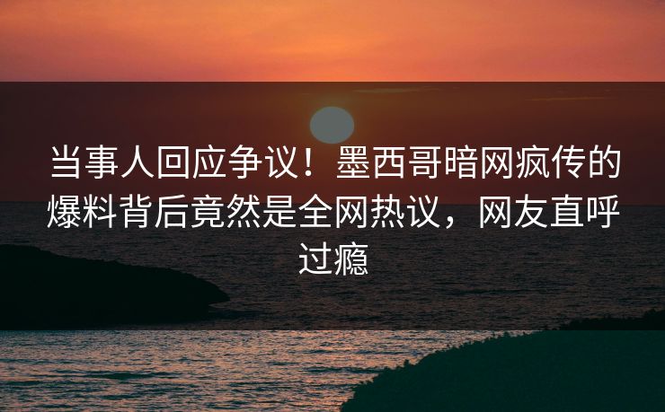 当事人回应争议！墨西哥暗网疯传的爆料背后竟然是全网热议，网友直呼过瘾