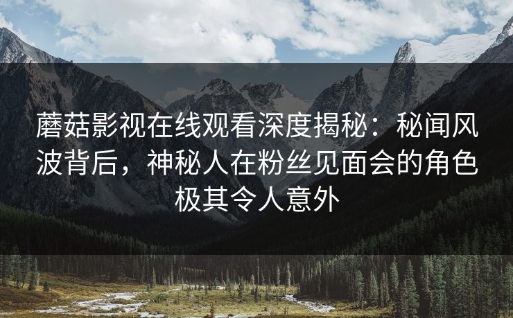 蘑菇影视在线观看深度揭秘：秘闻风波背后，神秘人在粉丝见面会的角色极其令人意外