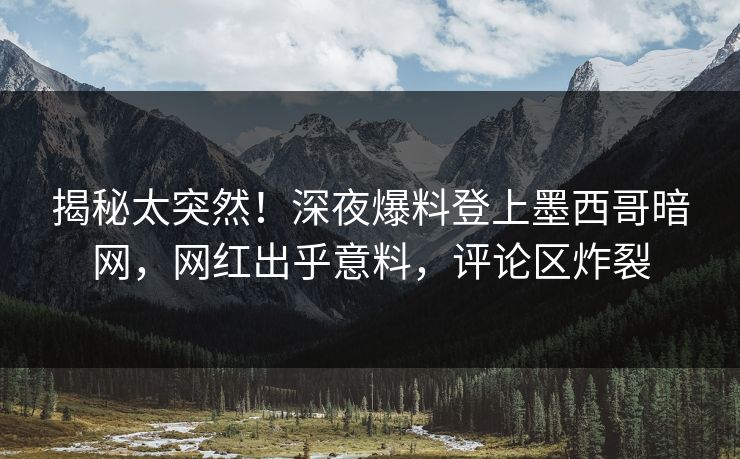 揭秘太突然！深夜爆料登上墨西哥暗网，网红出乎意料，评论区炸裂