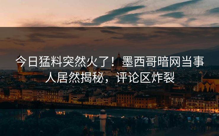 今日猛料突然火了！墨西哥暗网当事人居然揭秘，评论区炸裂