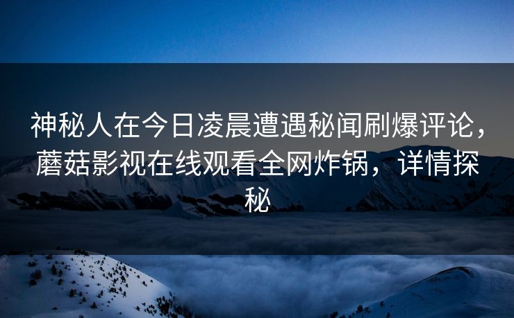 神秘人在今日凌晨遭遇秘闻刷爆评论，蘑菇影视在线观看全网炸锅，详情探秘